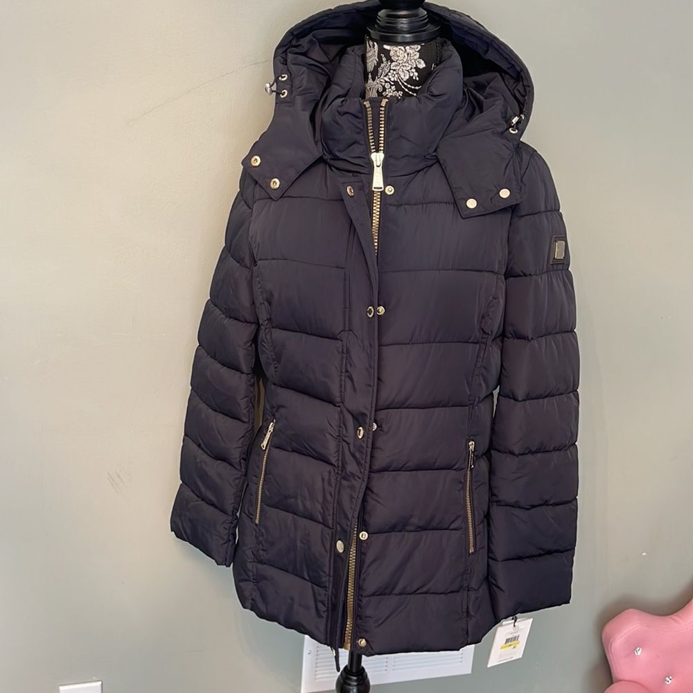 Calvin Klein Hooded Box Quilted Jacket-NAVY-Medium
